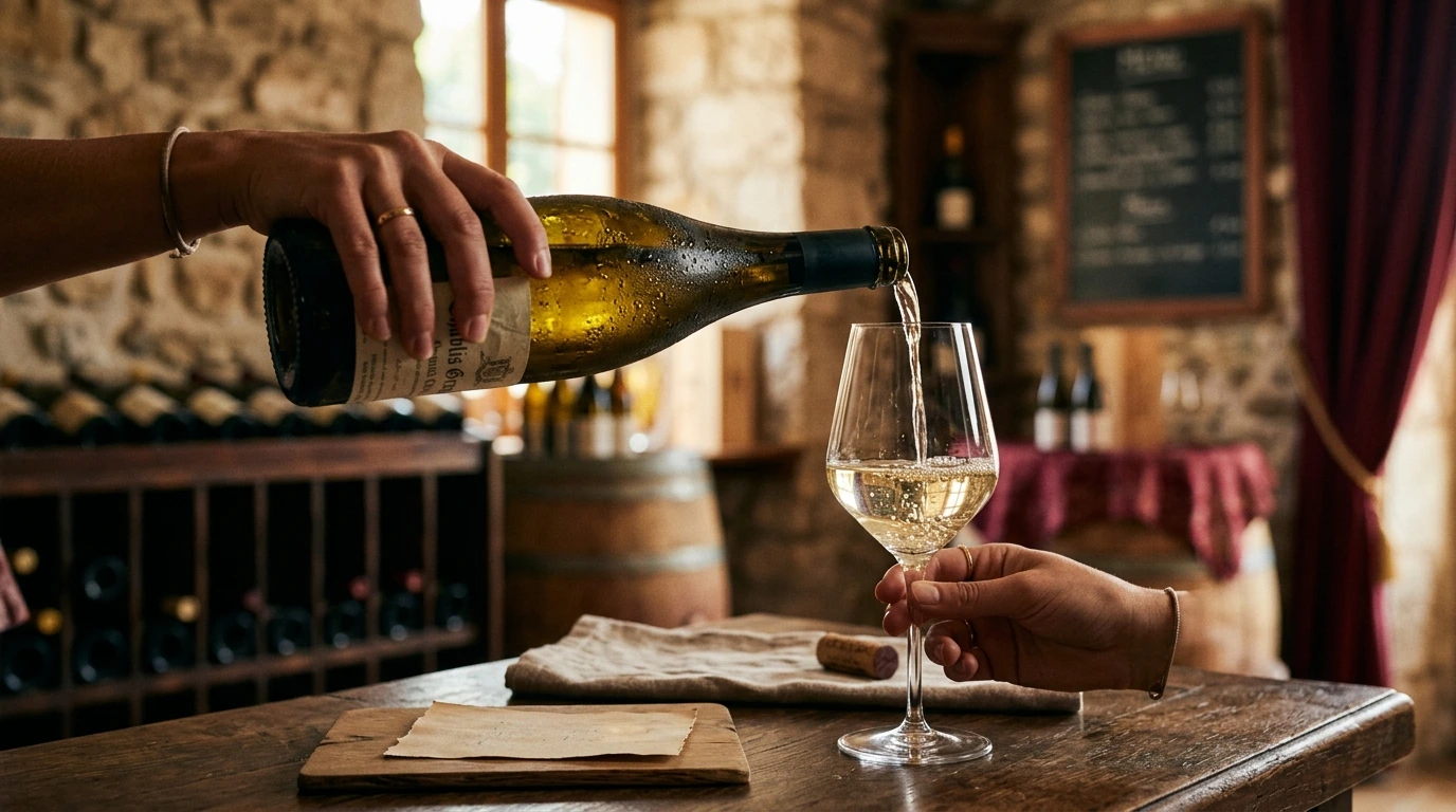 Bouteille de vin blanc sortie du froid avant le service