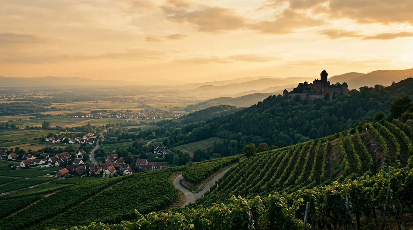 Vue sur la plaine d’Alsace depuis les hauteurs du vignoble