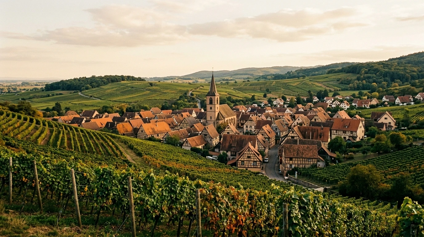 Village entouré de vignes sur la route des vins d’Alsace