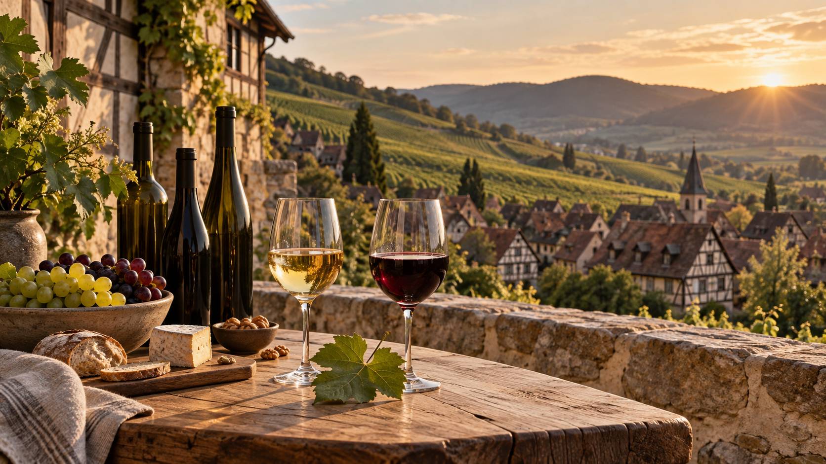 Illustration éditoriale du sujet : Caves à vin en Alsace : lesquelles visiter sur la route des vins