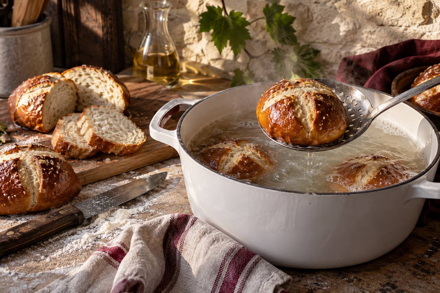 Pochage au bicarbonate et grignage d'un pain mauricette