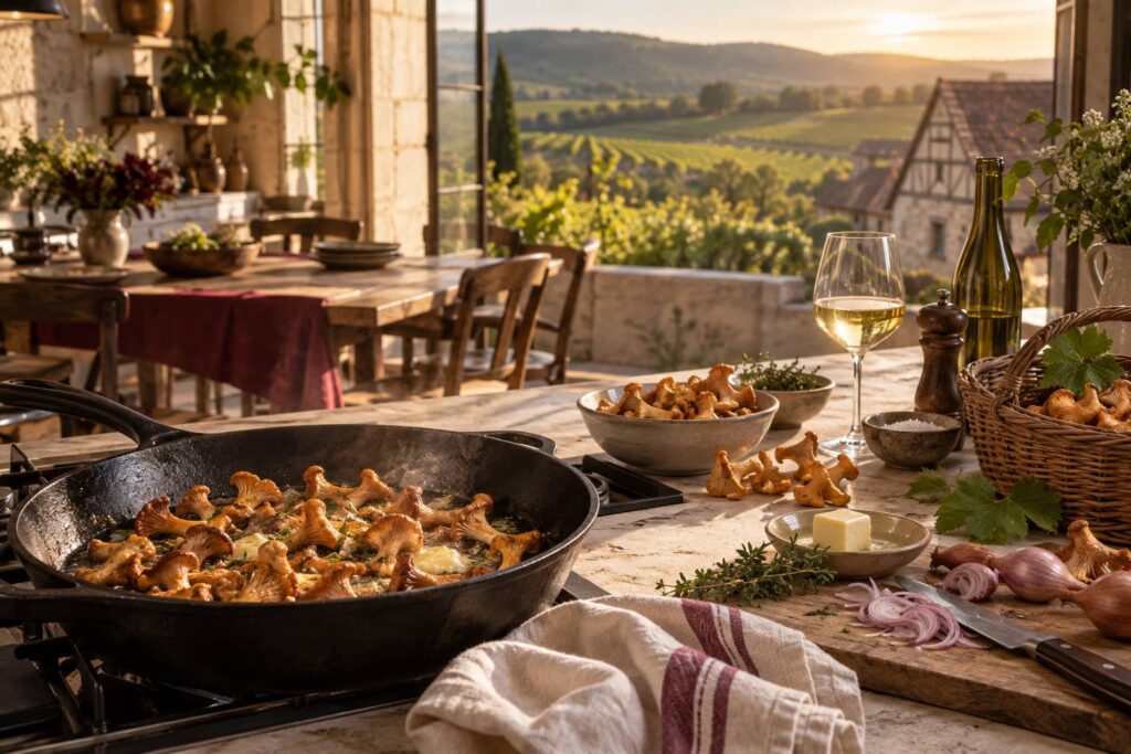 Illustration éditoriale du sujet : Girolles à l'alsacienne : la recette de saison