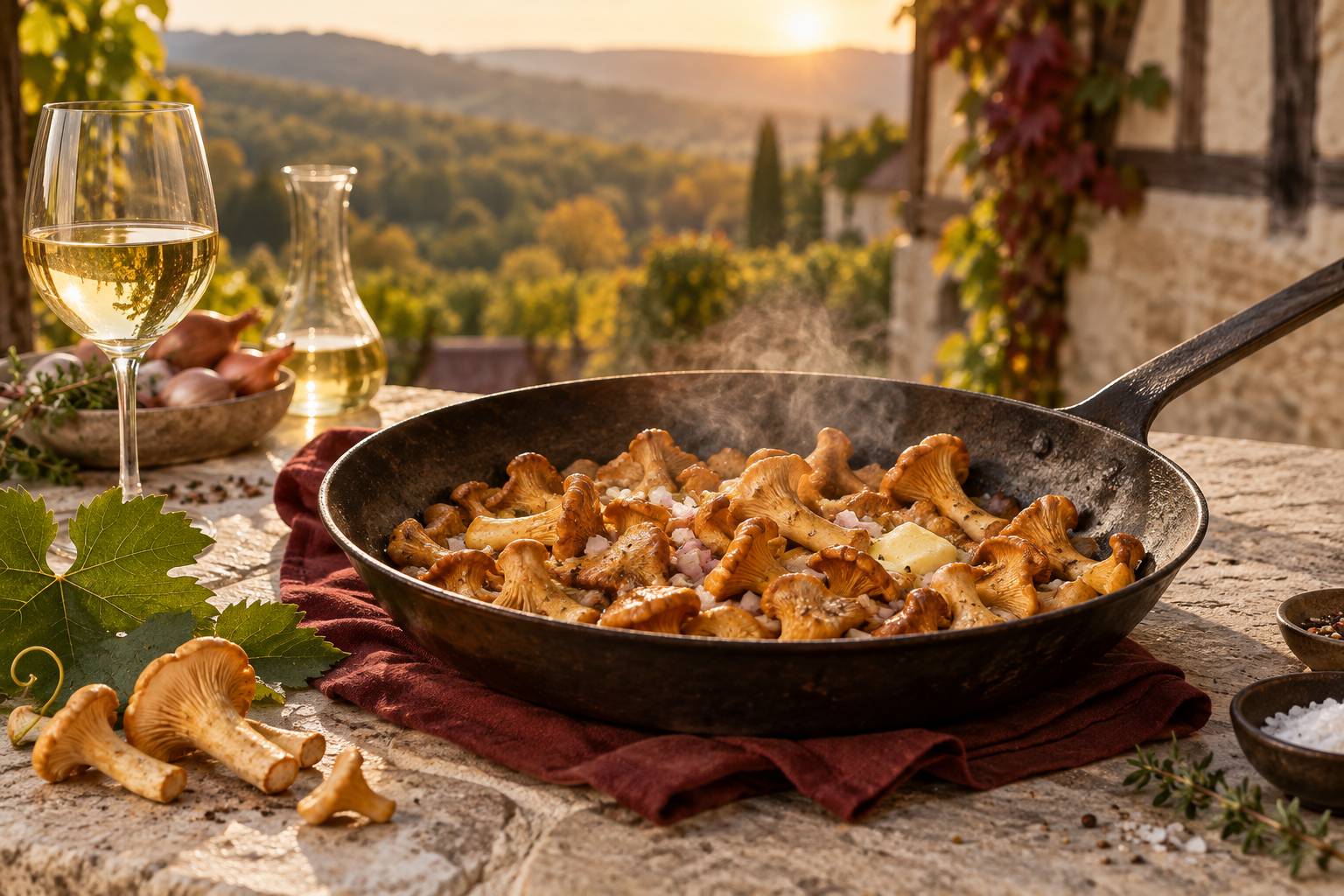 Illustration éditoriale du sujet : Girolles à l'alsacienne : la recette de saison