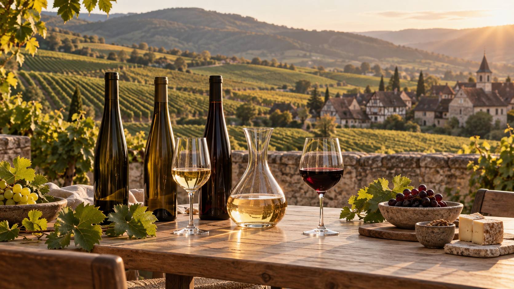 Illustration éditoriale du sujet : Vin d'Alsace : comprendre les appellations et les cépages